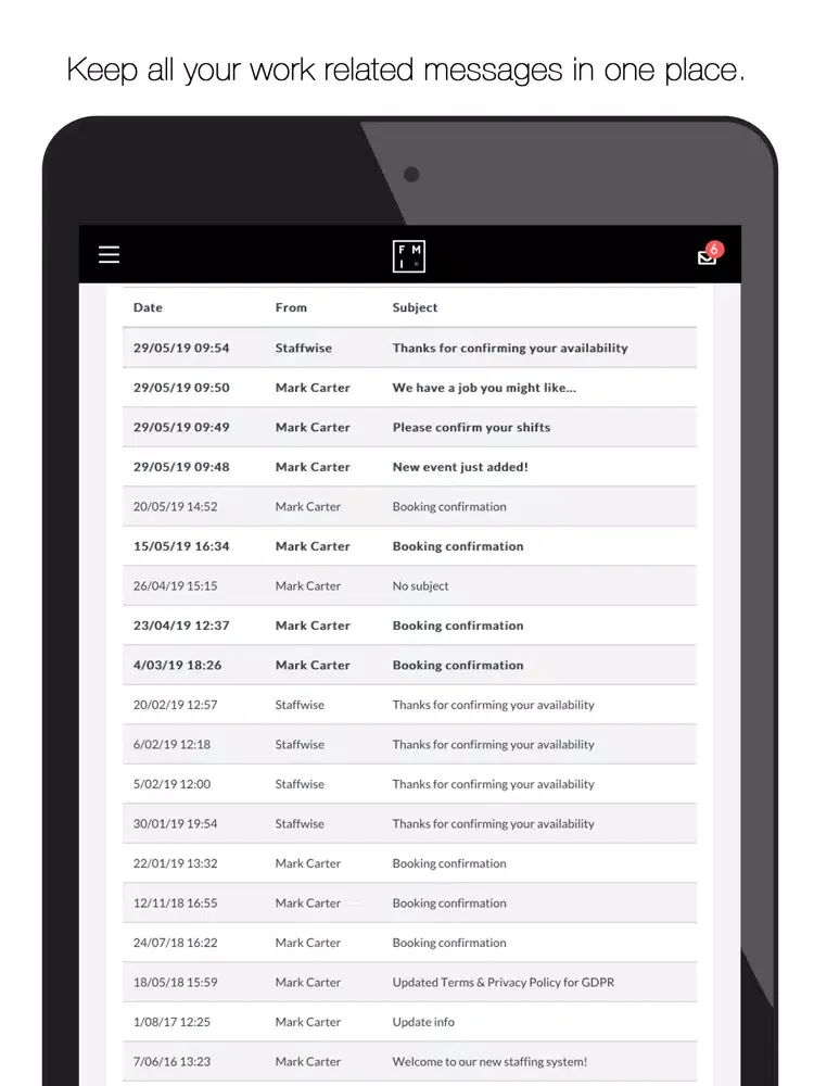 Zrzuty ekranu FMI Staffing iPad 
