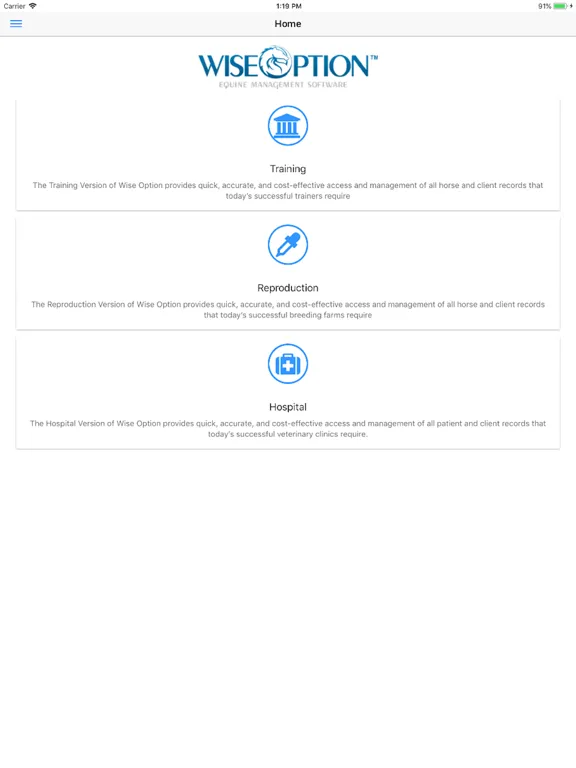 ภาพหน้าจอของ Wise Option Equine Mobile App iPad 