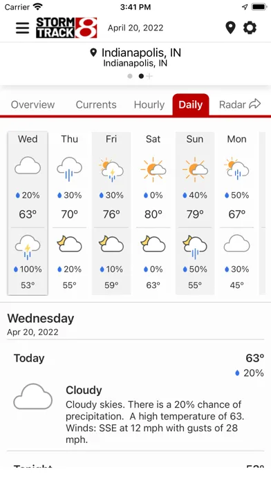 Capturas de tela do WISH-TV Storm Track 8 Weather