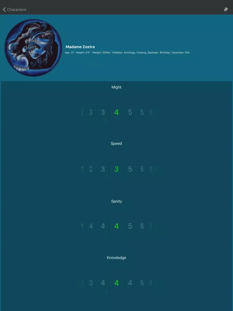 Character Stats for Betrayal iPad  سکرین شاٹس