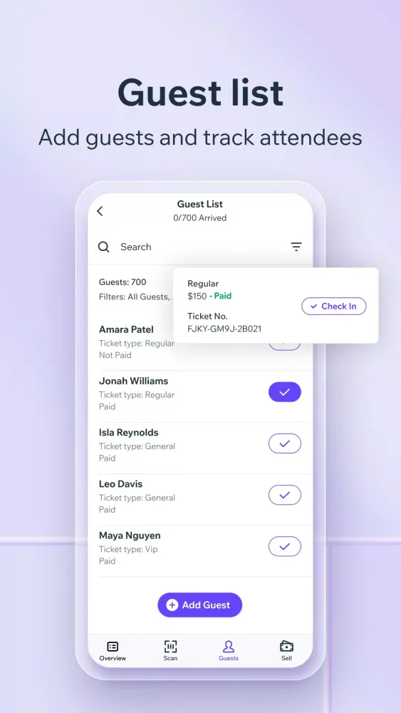 Check-in by Wix Ekran Görüntüleri