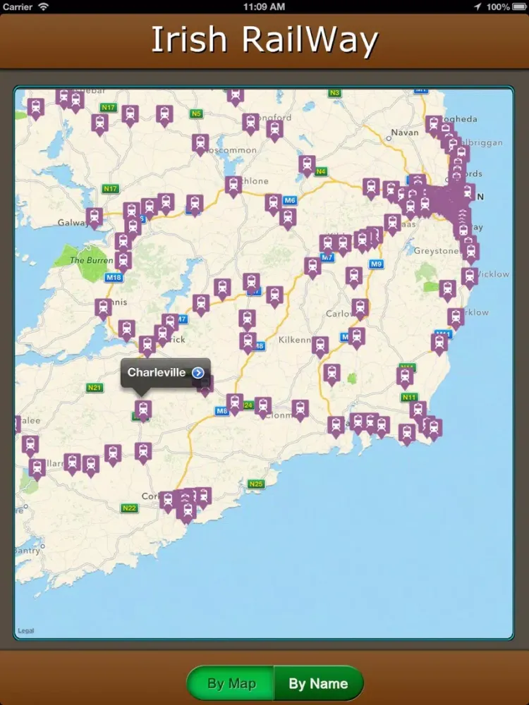 Ảnh chụp màn hình của iRish Rail Transit iPad 