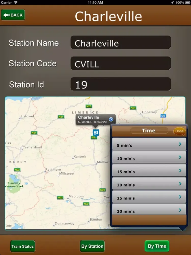 Ảnh chụp màn hình của iRish Rail Transit iPad 