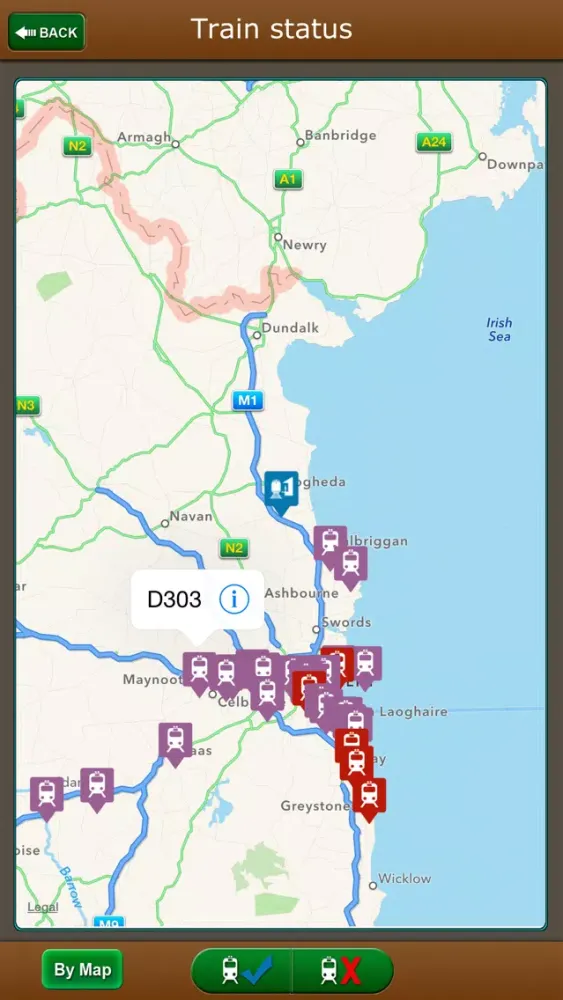 Ảnh chụp màn hình của iRish Rail Transit