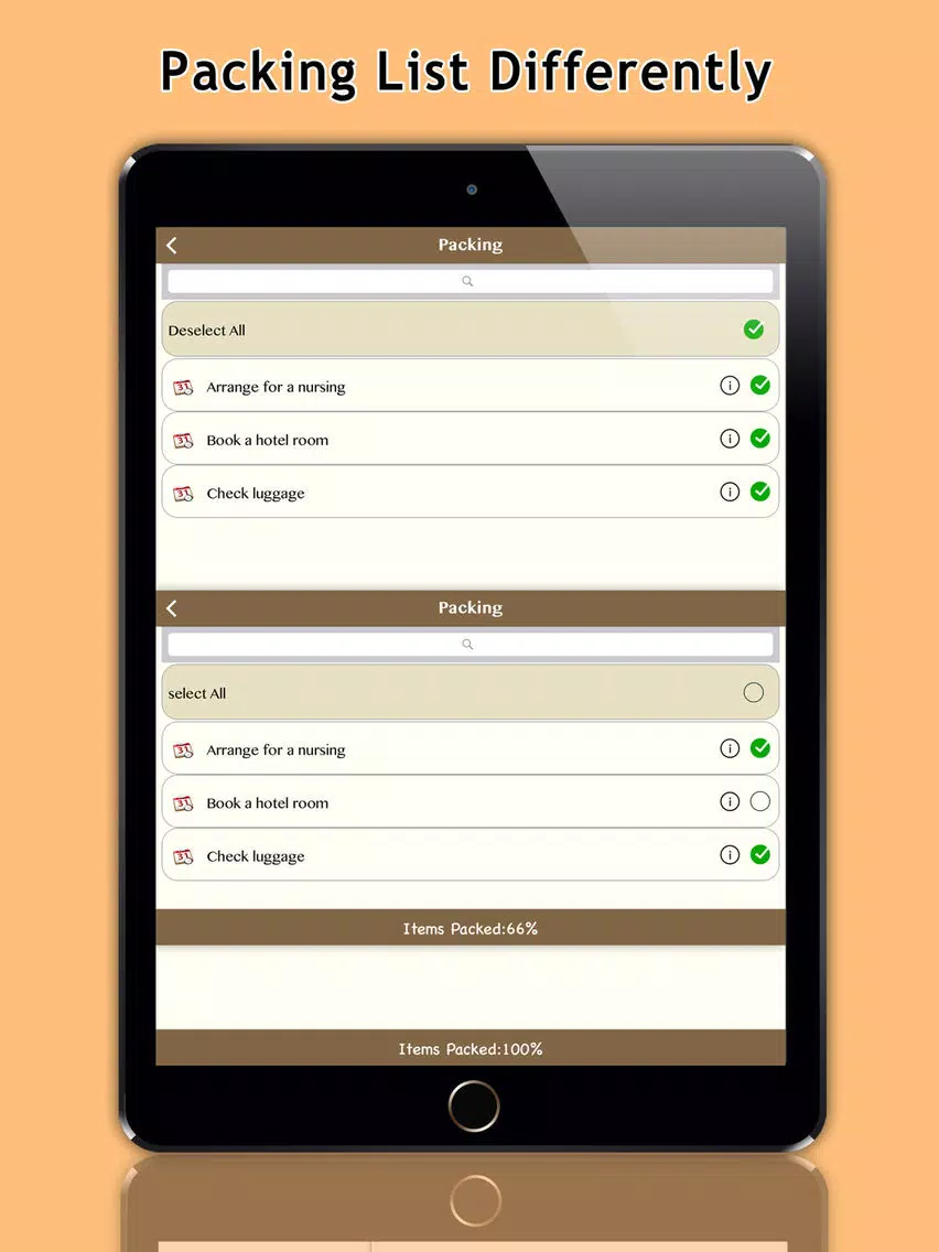 Get up & Go Smart Packing List iPad  スクリーンショット