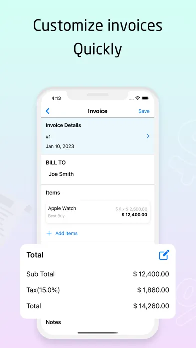 Captures d'écran de Quick Invoice Generator