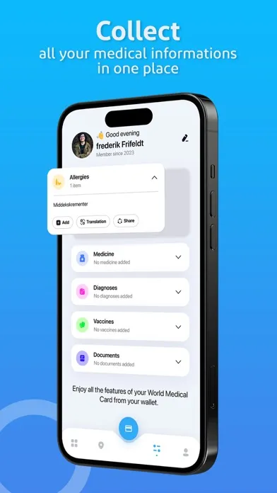 Capturas de tela do World Medical Card