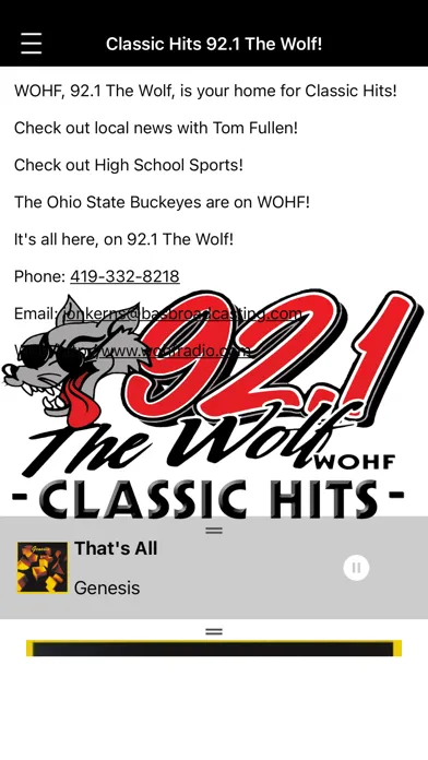 The WOHF App! Screenshots