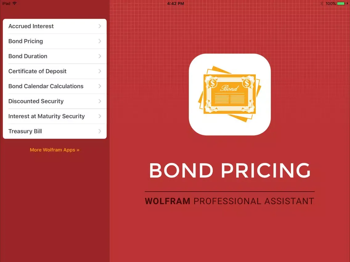 Wolfram Bond Pricing Professional Assistant iPad  স্ক্রিনশট