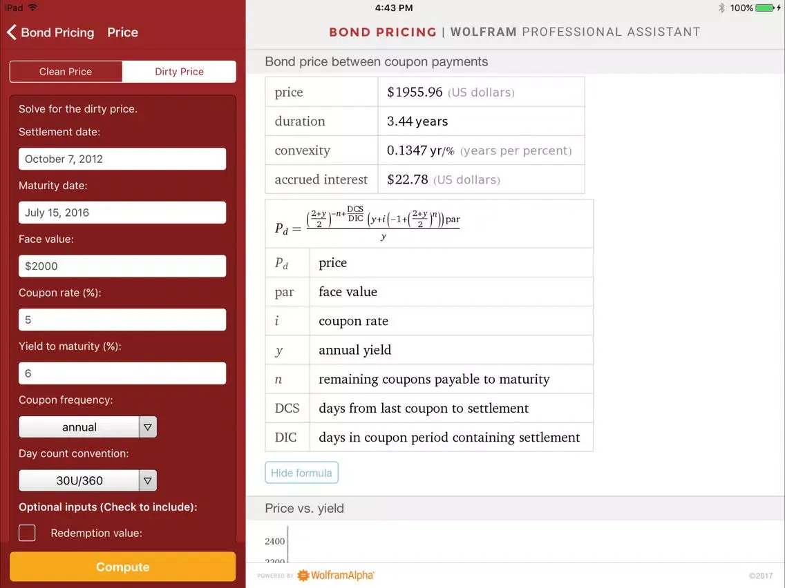 Wolfram Bond Pricing Professional Assistant iPad  স্ক্রিনশট