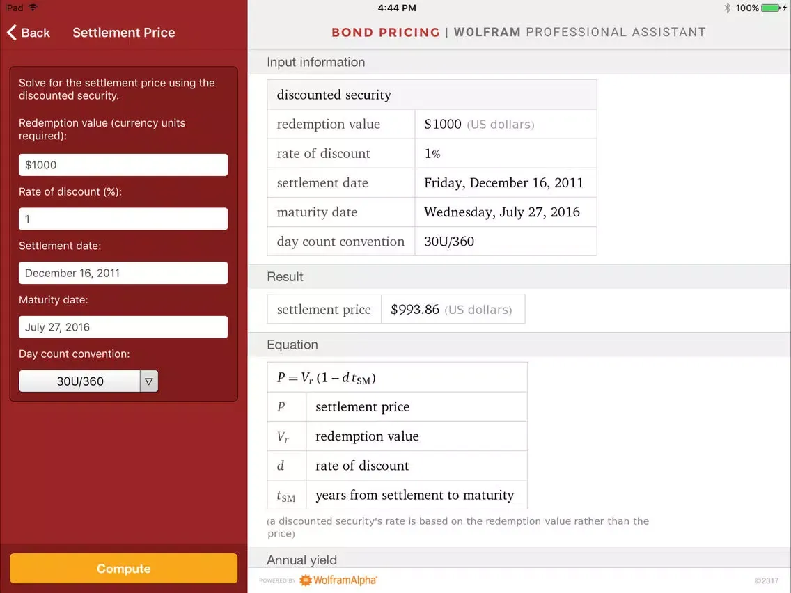 Wolfram Bond Pricing Professional Assistant iPad  স্ক্রিনশট