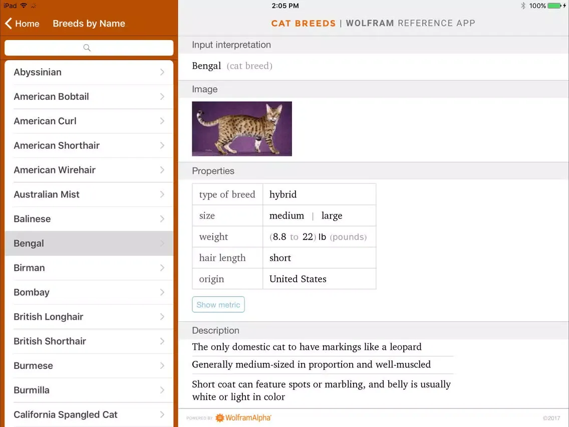 Capturas de tela do Wolfram Cat Breeds Reference App iPad 