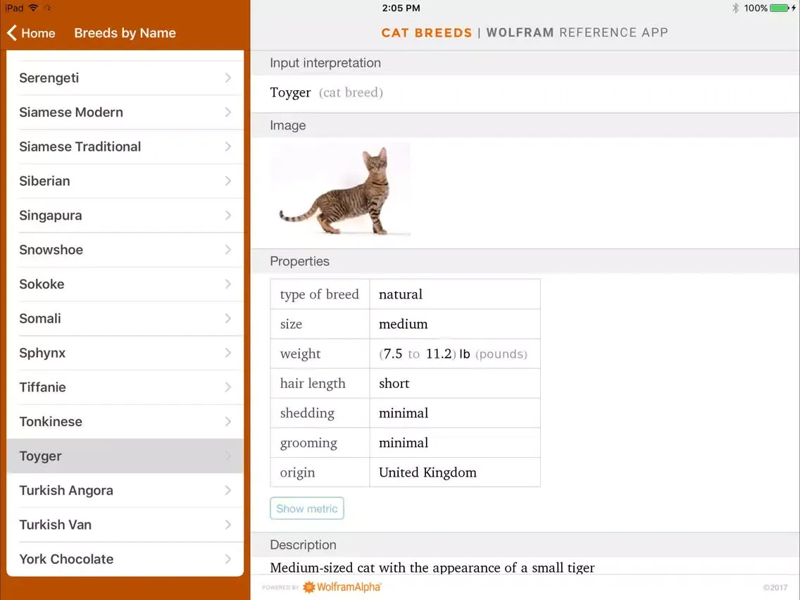 Capturas de tela do Wolfram Cat Breeds Reference App iPad 