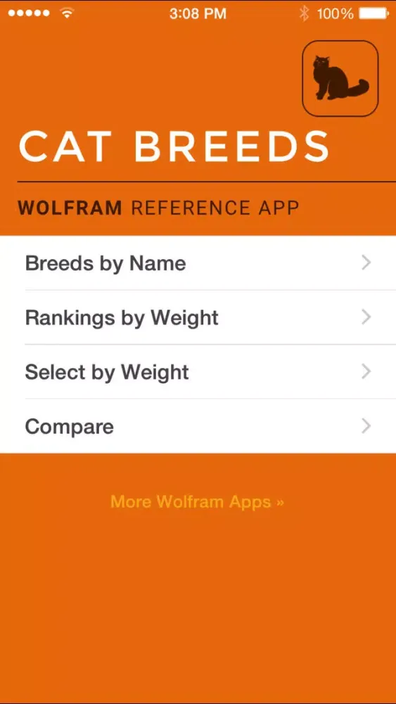 Capturas de tela do Wolfram Cat Breeds Reference App
