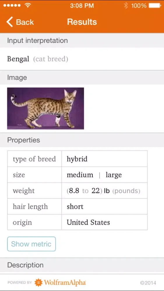 Capturas de tela do Wolfram Cat Breeds Reference App