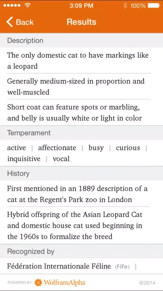 Capturas de tela do Wolfram Cat Breeds Reference App
