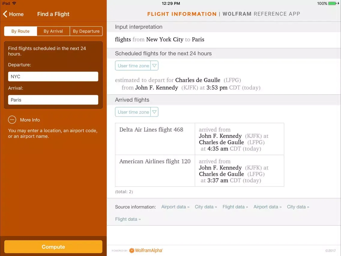 Screenshot di Wolfram Flight Information Reference App iPad 
