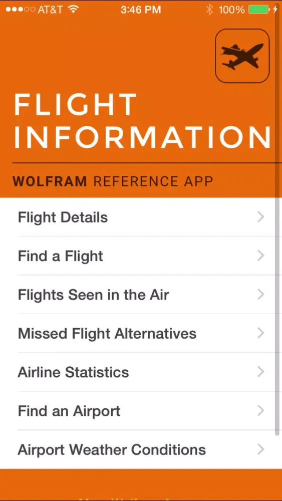 Screenshot di Wolfram Flight Information Reference App
