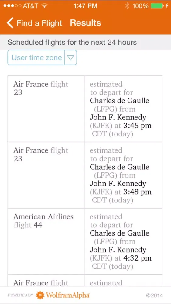 Screenshot di Wolfram Flight Information Reference App