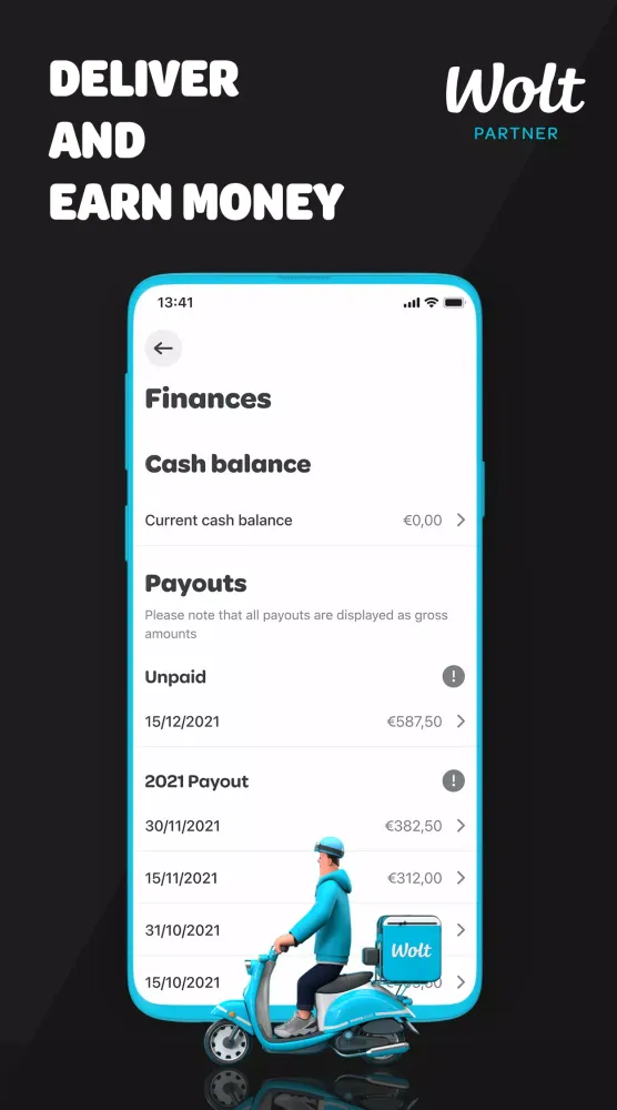 Capturas de pantalla de Wolt Courier Partner