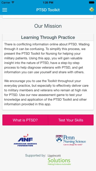 Capturas de tela do PTSD Toolkit for Nurses