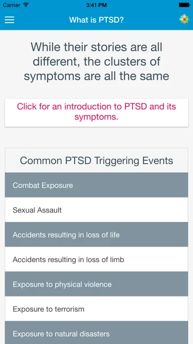 Capturas de tela do PTSD Toolkit for Nurses