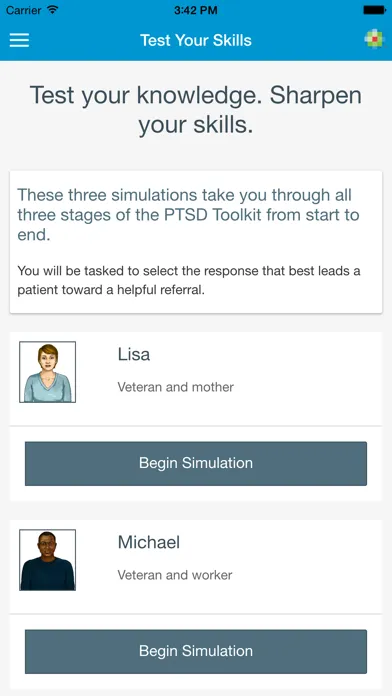 Capturas de tela do PTSD Toolkit for Nurses