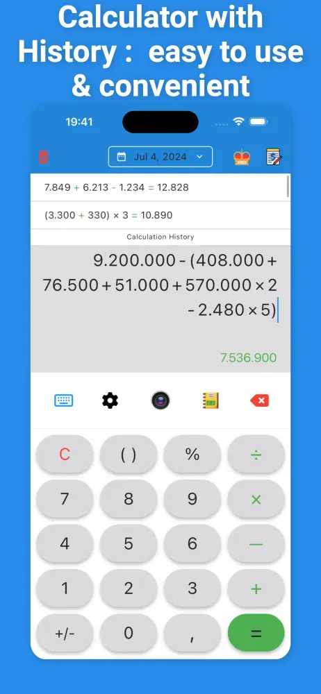 Tangkapan skrin Calculator with History, Note