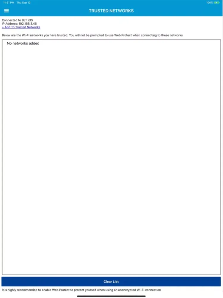 ภาพหน้าจอของ SafeCentral Mobile Security iPad 