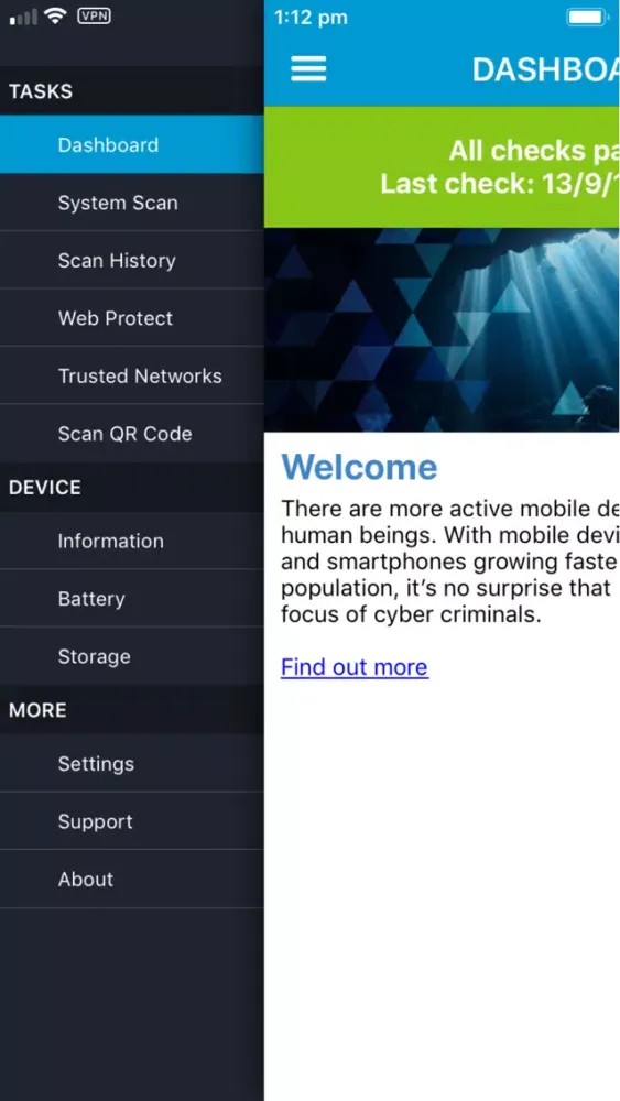 ภาพหน้าจอของ SafeCentral Mobile Security