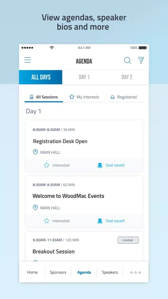 Zrzuty ekranu WoodMac Events