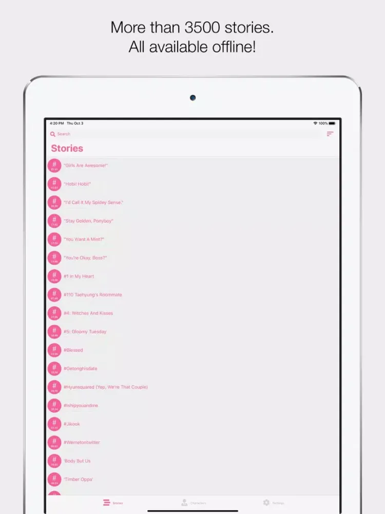 Tangkapan skrin K-POP Fan Fiction iPad 