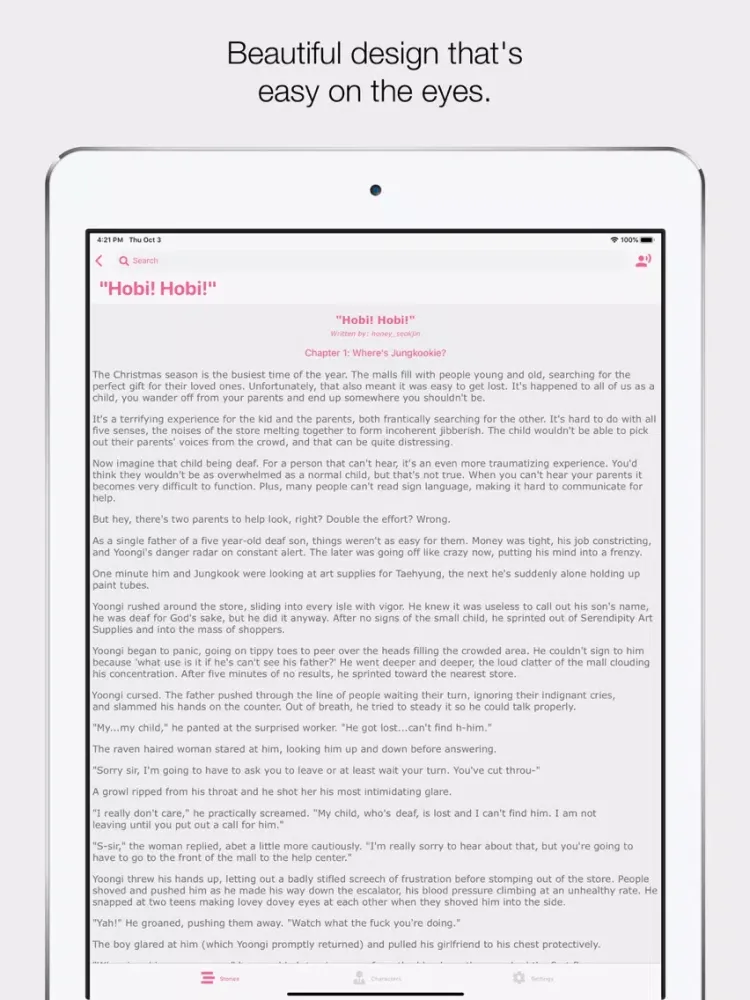 Tangkapan skrin K-POP Fan Fiction iPad 