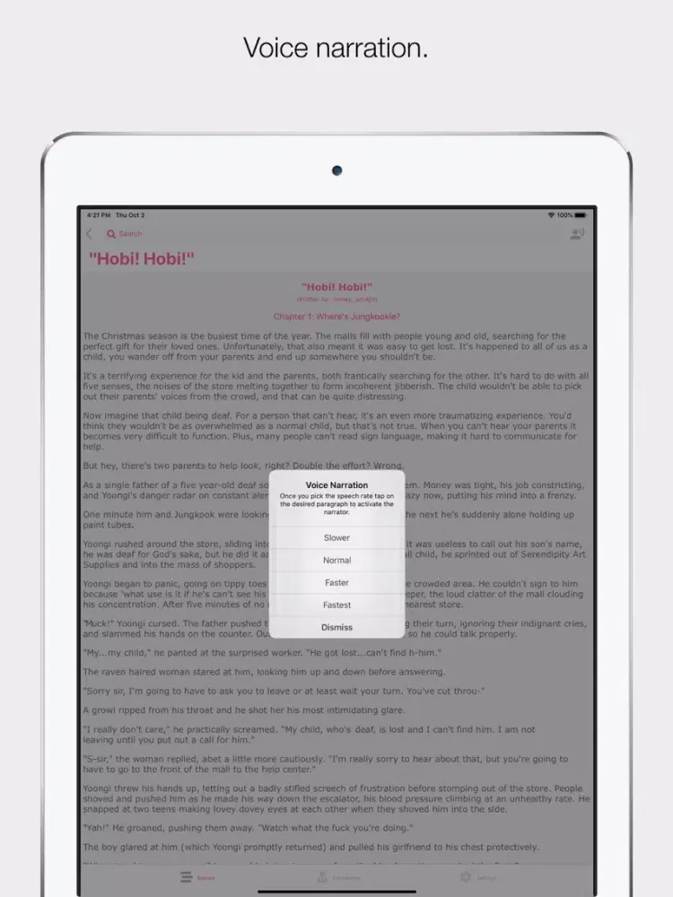 Tangkapan skrin K-POP Fan Fiction iPad 