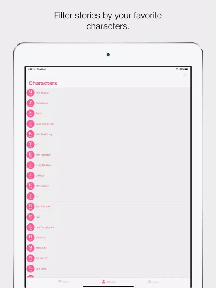 Tangkapan skrin K-POP Fan Fiction iPad 
