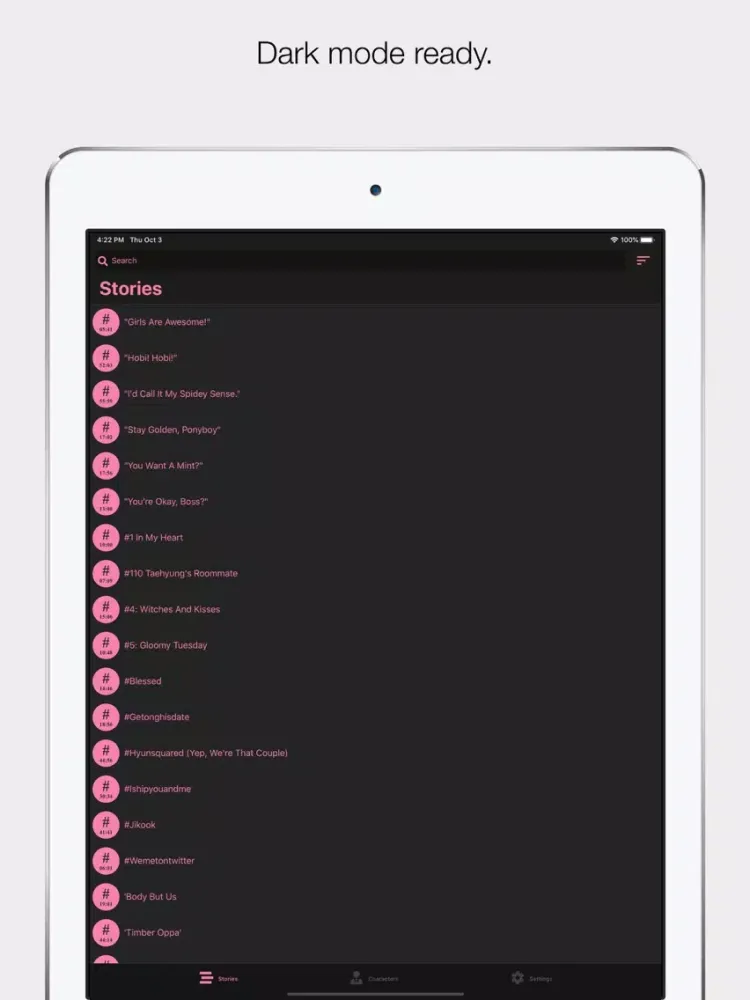 Tangkapan skrin K-POP Fan Fiction iPad 