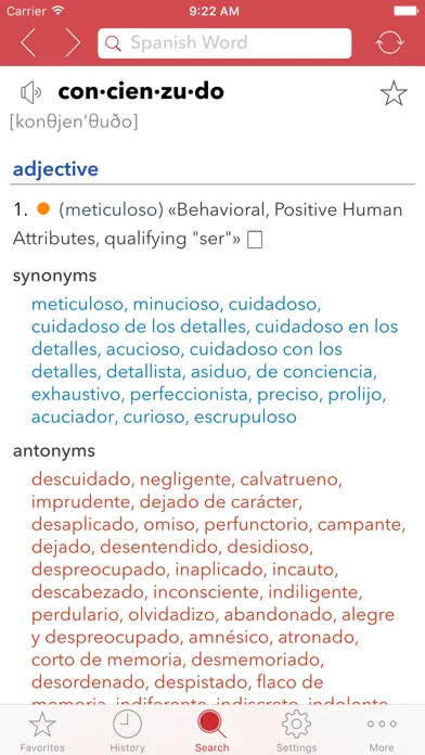 Tangkapan layar Spanish Thesaurus