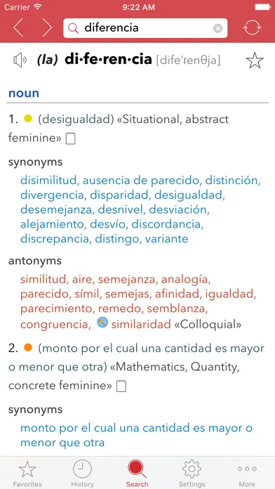Tangkapan layar Spanish Thesaurus