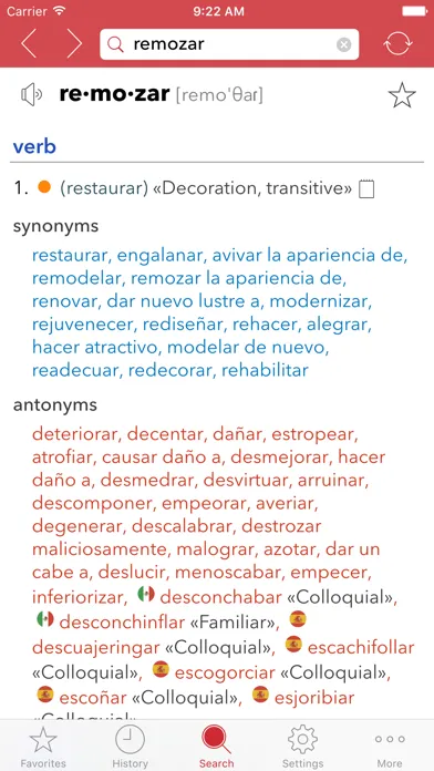 Tangkapan layar Spanish Thesaurus