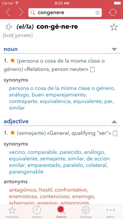 Tangkapan layar Spanish Thesaurus