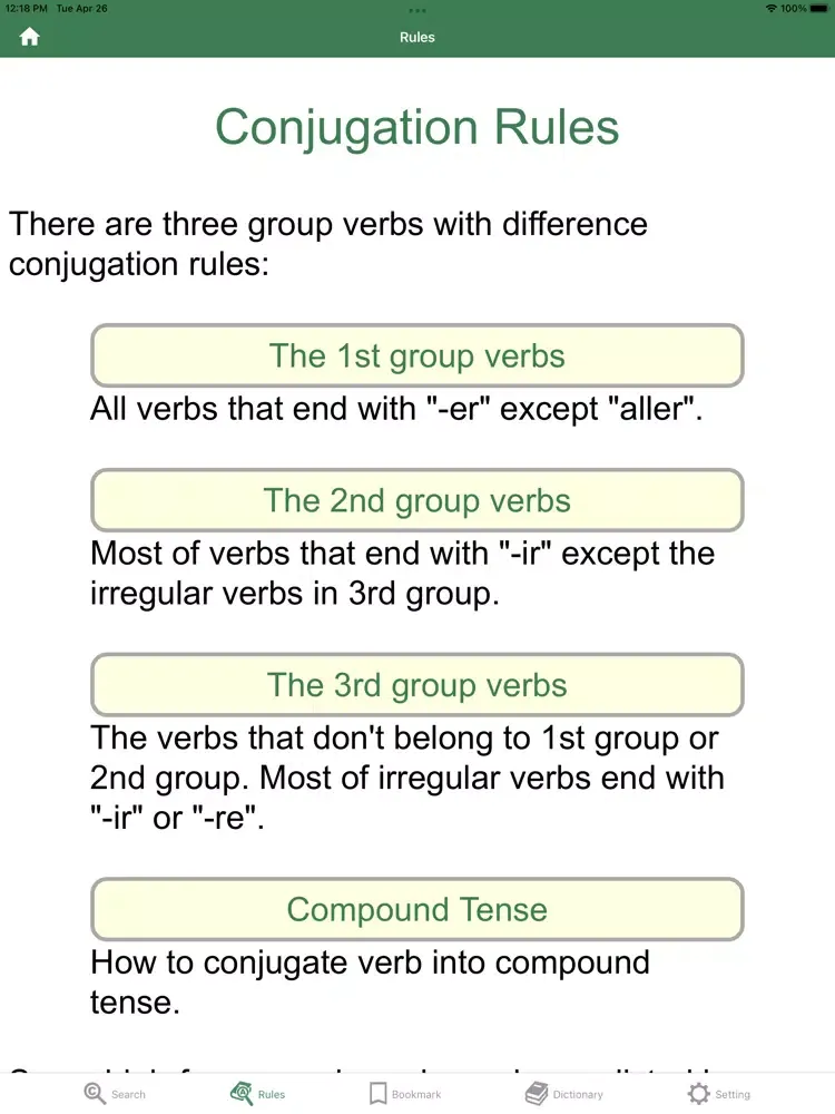 Conjugation of French Verb iPad 应用截图