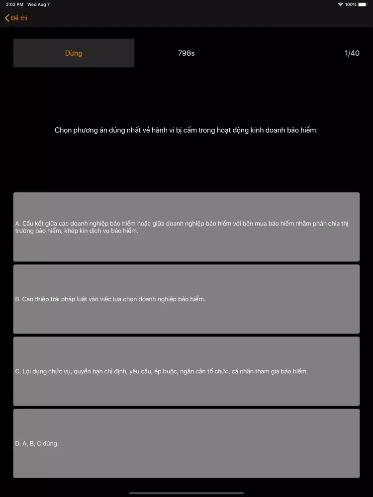 Capturas de tela do Ôn thi chứng chỉ BHNT iPad 