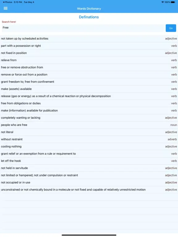 Capturas de pantalla de Words Dictionary iPad 
