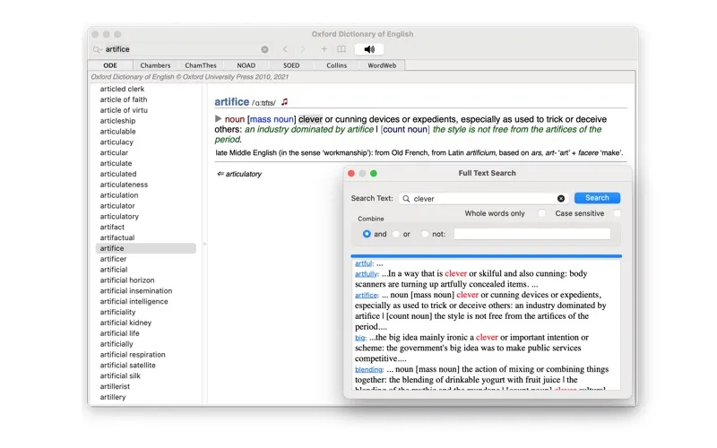 Capturas de tela do Oxford Dictionary of English