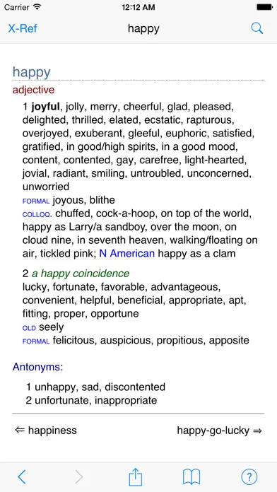 Capturas de tela do Chambers Thesaurus
