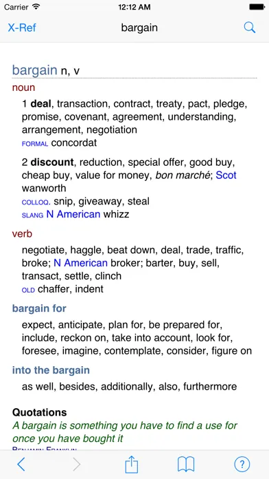 Capturas de tela do Chambers Thesaurus