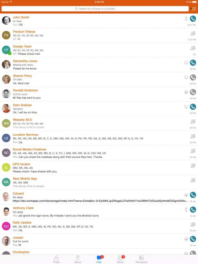 Zrzuty ekranu LyncBiz Chat iPad 