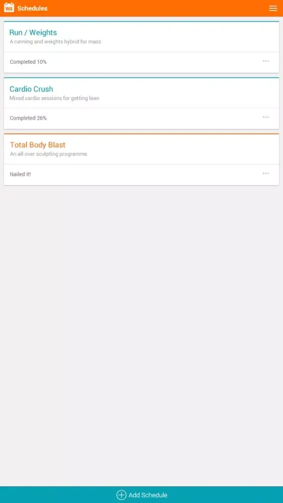 Workout Scheduler Screenshots
