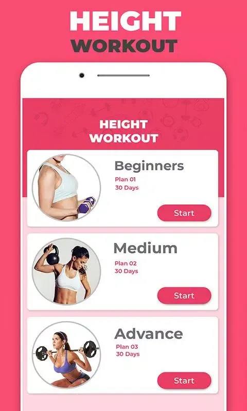 Tangkapan layar Height Increase Workouts: Home