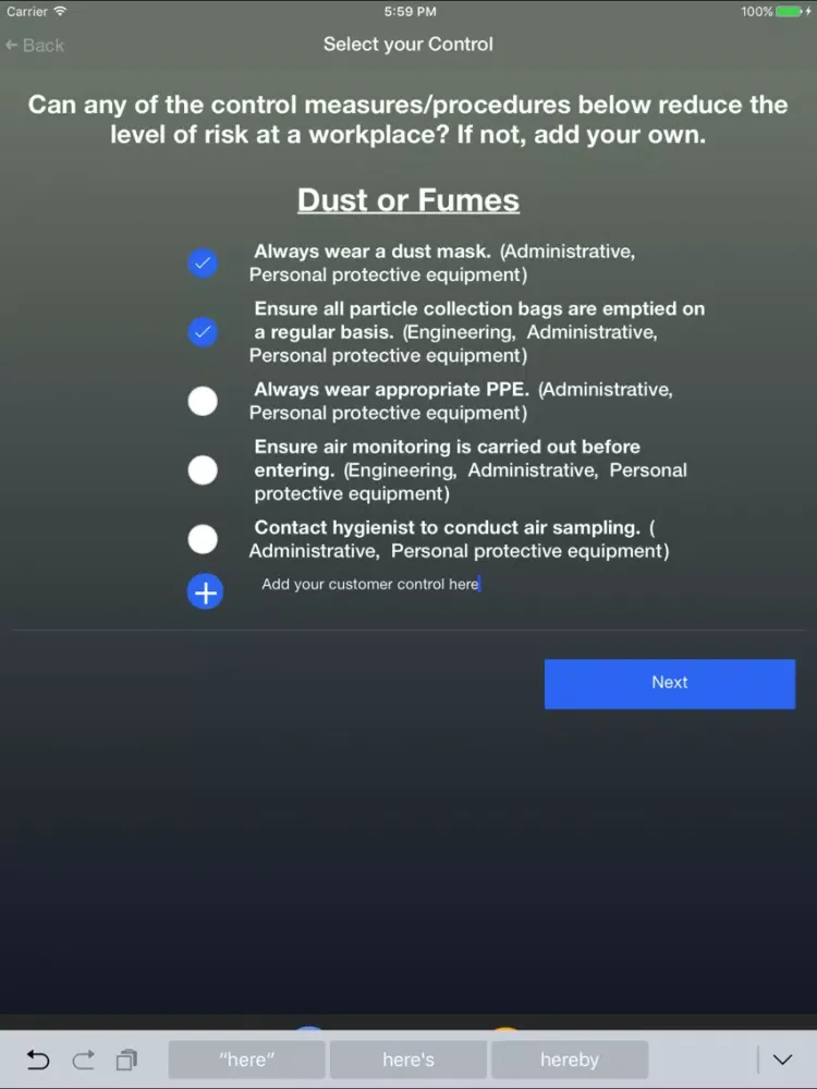 Captures d'écran de Workplace Risk Manager iPad 